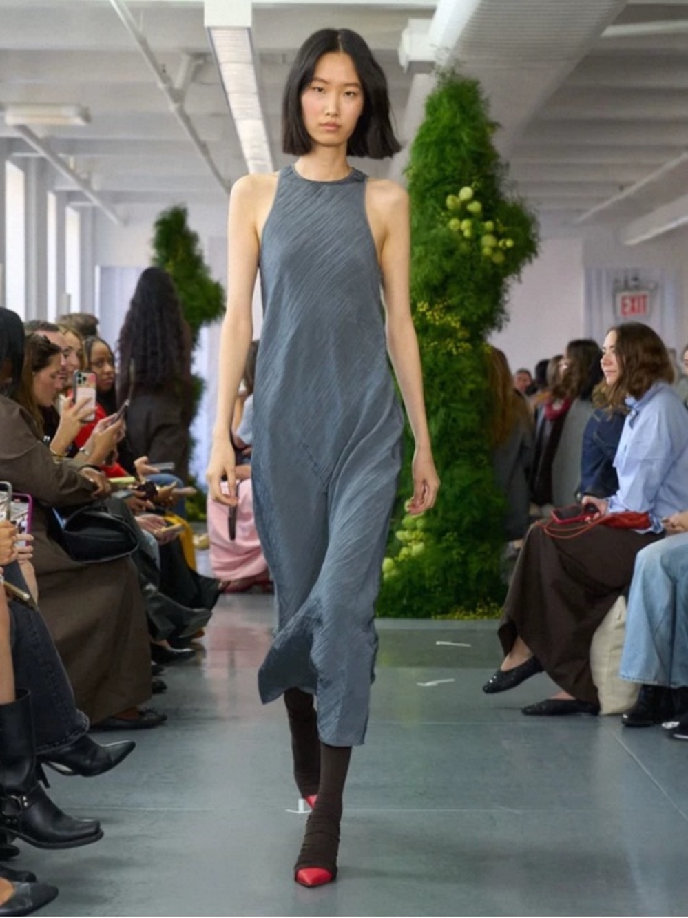 NEW Tibi Crinkle Slip Bias Slip Dress Grey Size 2